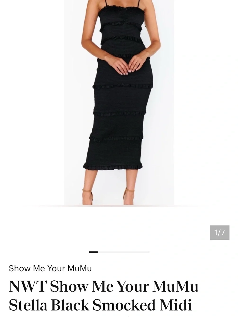 Show Me Your Mumu Stella Black Ruffled Smocked Midi Dress with Tie Straps XXL - Picture 5 of 5